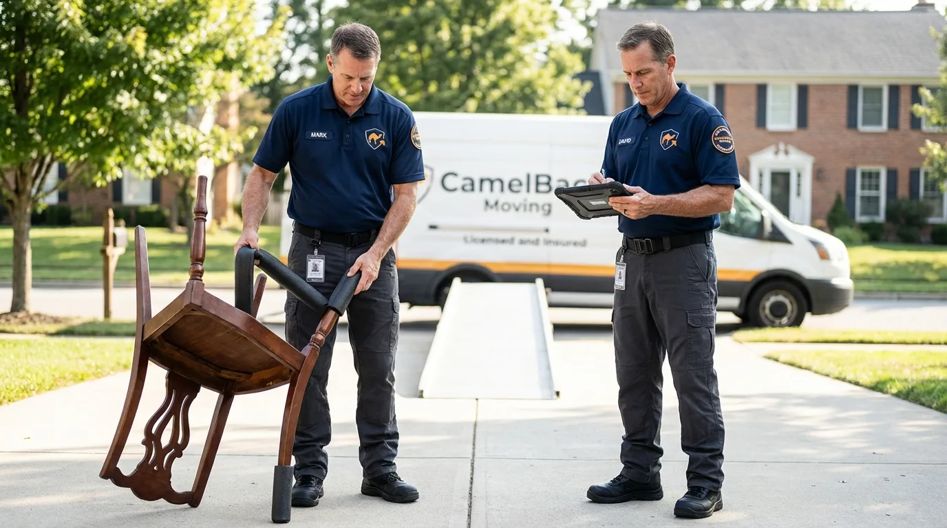 Movers inspecting furniture for damage prevention before loading in Winneconne, WI