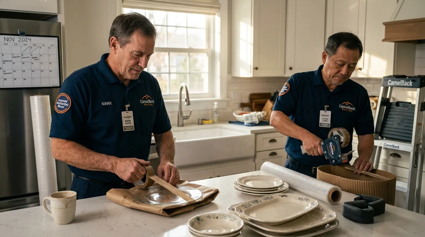 Professional crew packing kitchen dishware in Winneconne, WI